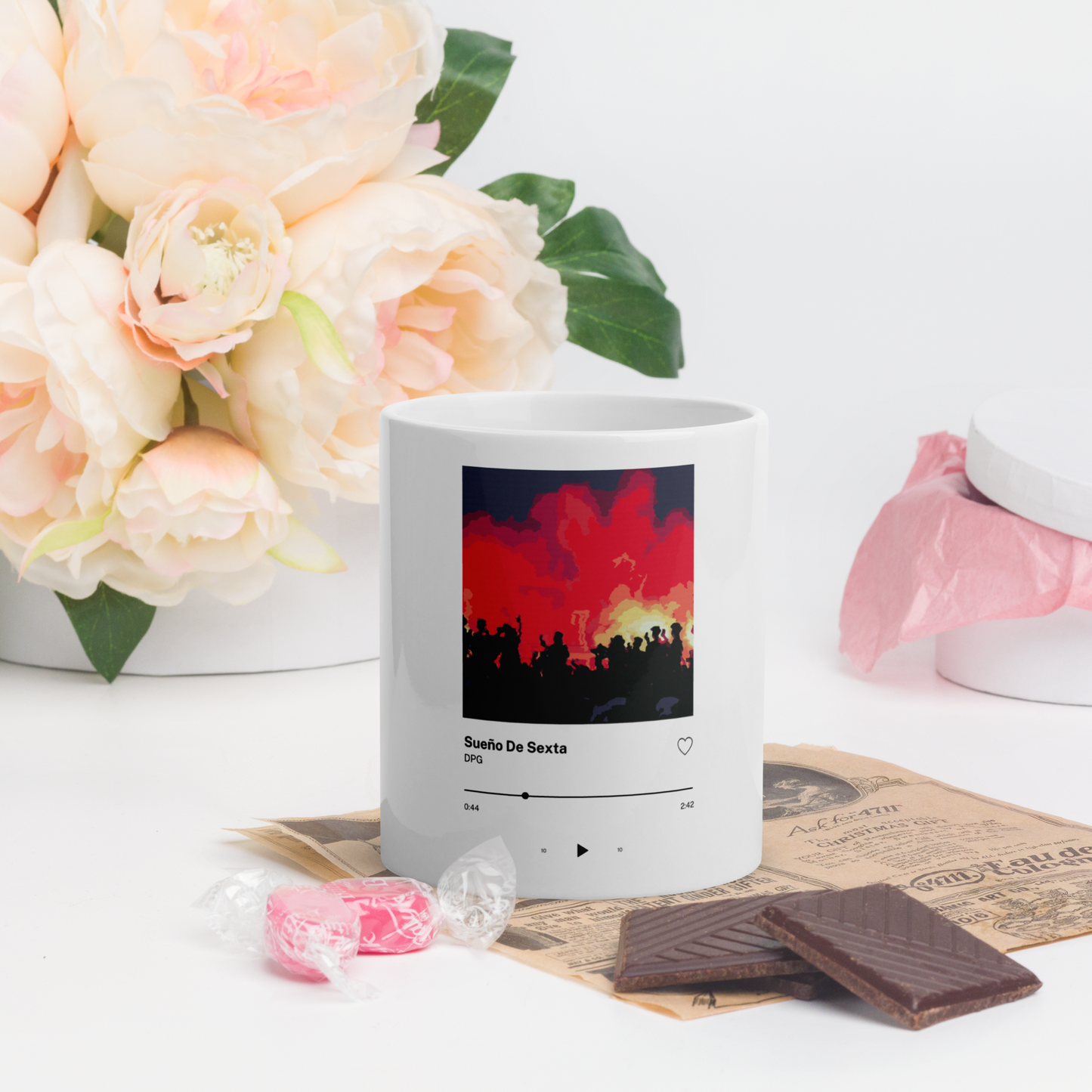 Taza Blanca Brillante “Sueño de Sexta”